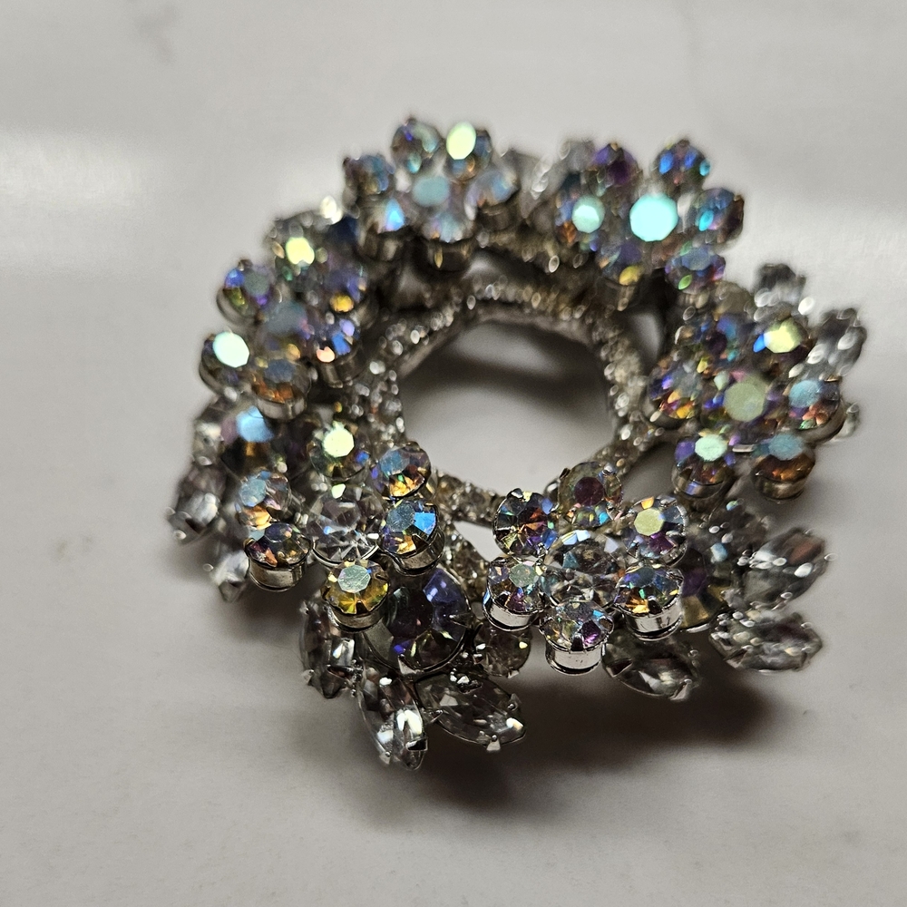 Elegant Silver Crystal Floral Brooch